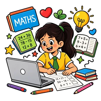Girl student practices maths worksheets